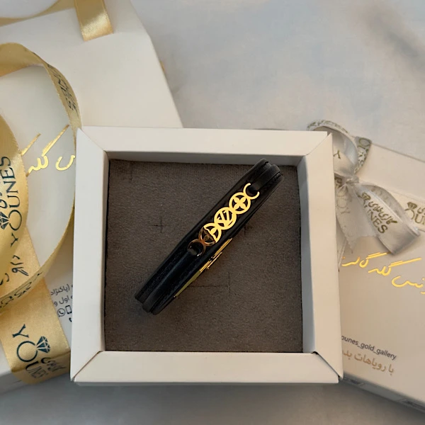 دستبند طلا چرم مردانه L160
